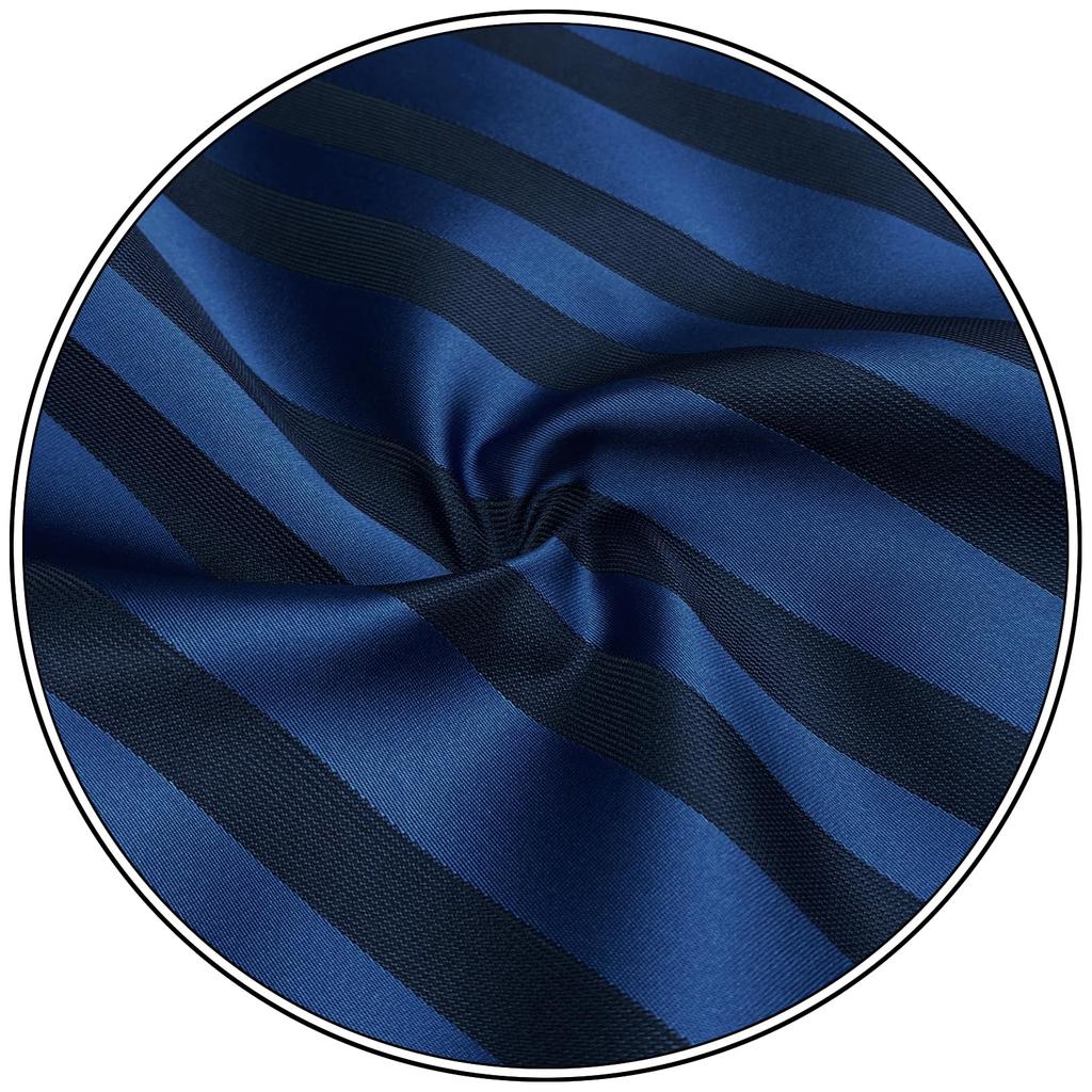 [S&W SHLAX&WING] Men's Tie Set, Striped, Pocket Square, Two-Tone, Navy Dark Royal Blue, Groom's Side, Slim Fit