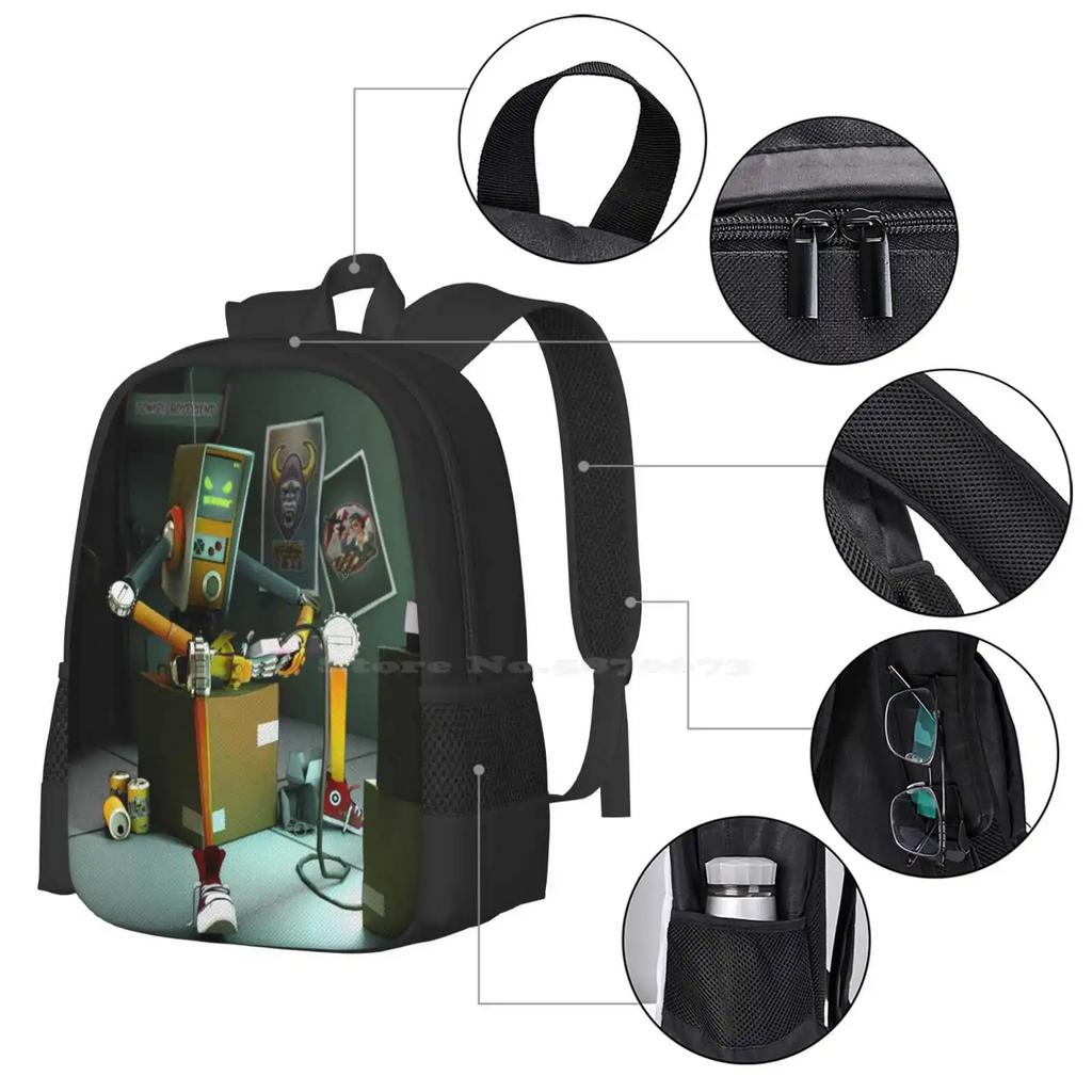 Gordon The Gamer Robot Teen College Student Backpack Pattern Design Bags Robot Droid 3d Maya Vector Arcade Gamer Video Games
