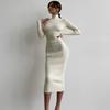 Autumn Winter Women Turtleneck Knitted Dresses Elegant Solid Bodycon Long Sleeve Sweater Dress Lady Sexy Dresses