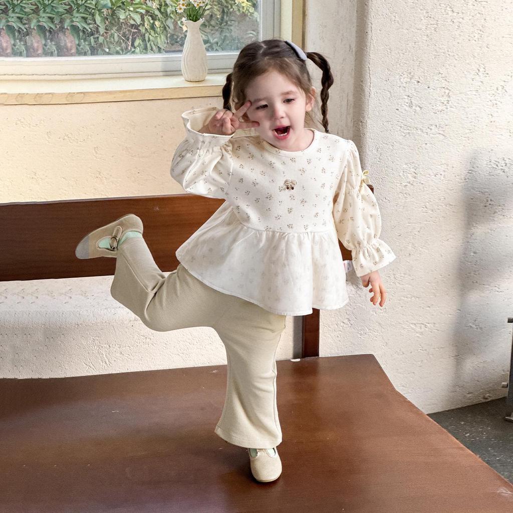 2026 Spring Floral Doll Shirt & Korean-Style Two-Piece Set for Infant and Toddler Girls