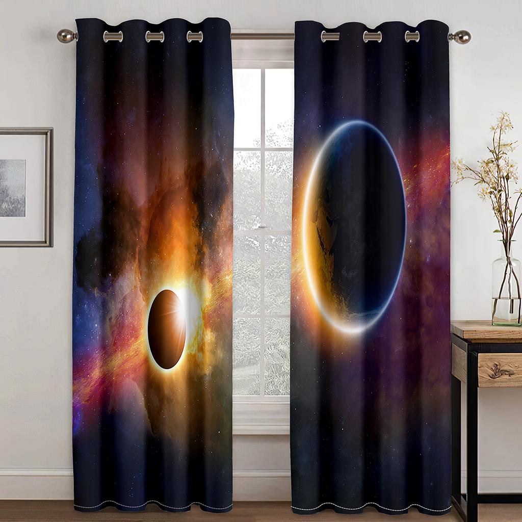 Günstiger 3D-Druck, Weltraum, Sterne, Nachthimmel des Universums, Junge, 2-teilig, Schattierungsvorhang für Wohnzimmer, Schlafzimmer, Dekoration, Heimhaken