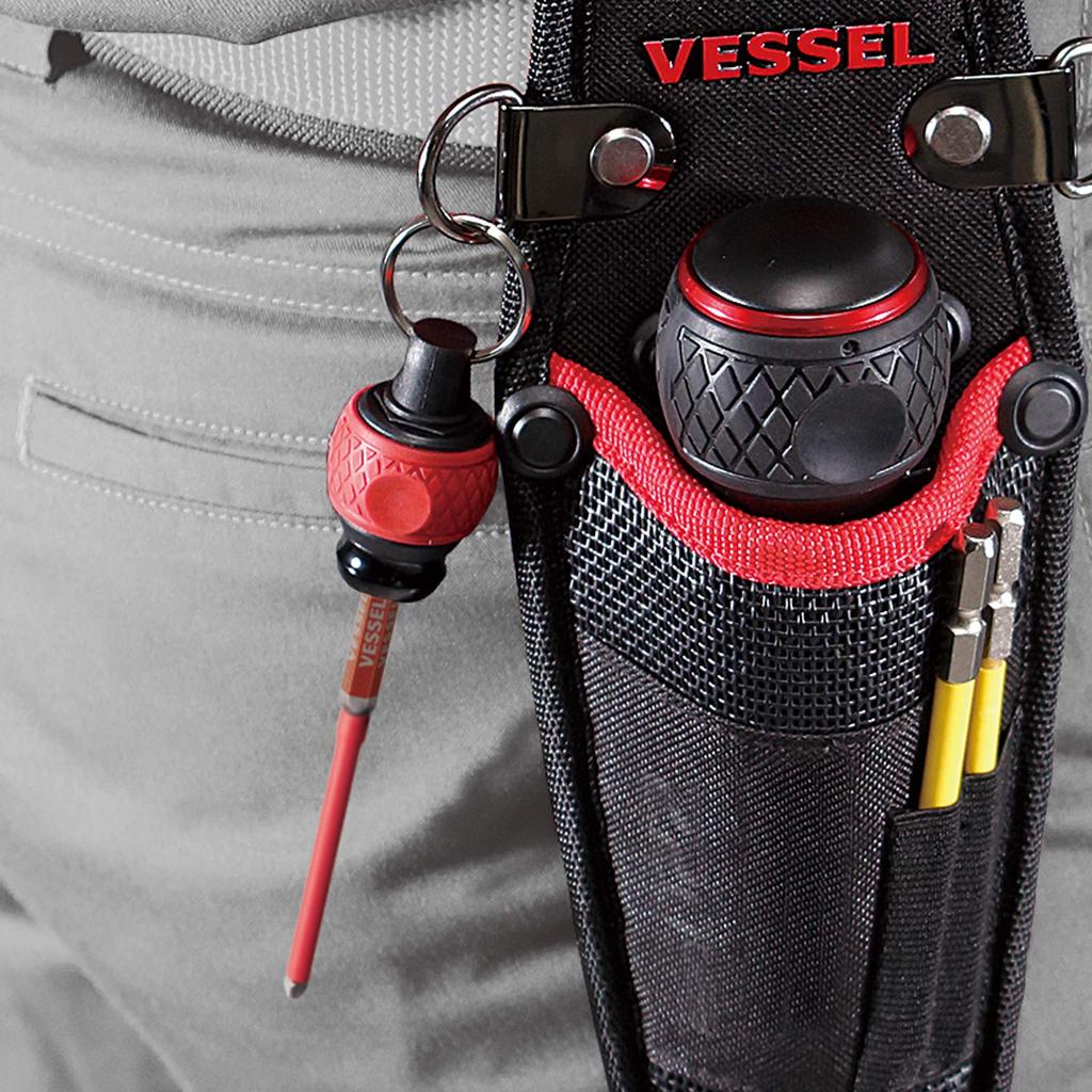 VESSEL Ball Grip Quick Set of 2 and with Bit Holder Catcher, (Red Yellow) QB-22K2RY