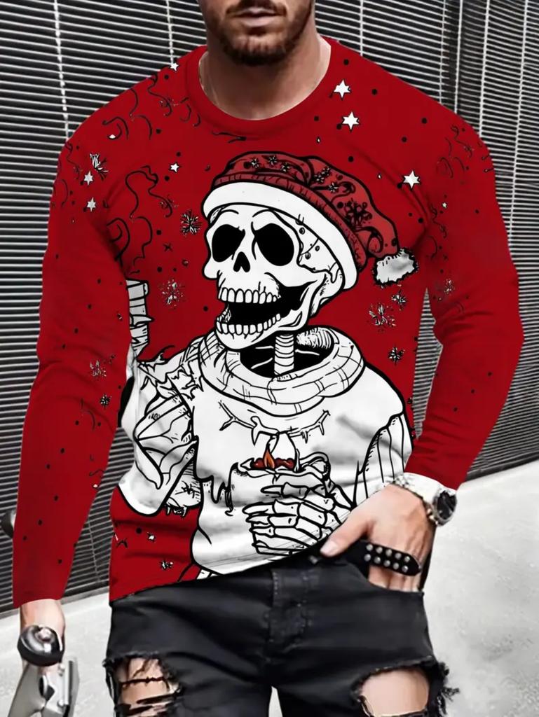 T-Shirts for Man Christmas Santa Claus 3D Print Casual Men's Long Sleeve Tee Pullover Crew Neck Y2k Tops Autumn Men's Clothing