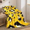 Abstract leopard print with black, white, and olive spots on yellow. for all seasons blanket lunch break throw gift