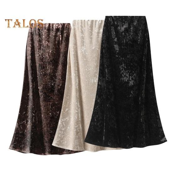 Dámská sukně s rybím ocasem elastická sukně s vysokým pasem do poloviny lýtek, jednobarevná, sametová sukně s velkým lemem na denní nošení