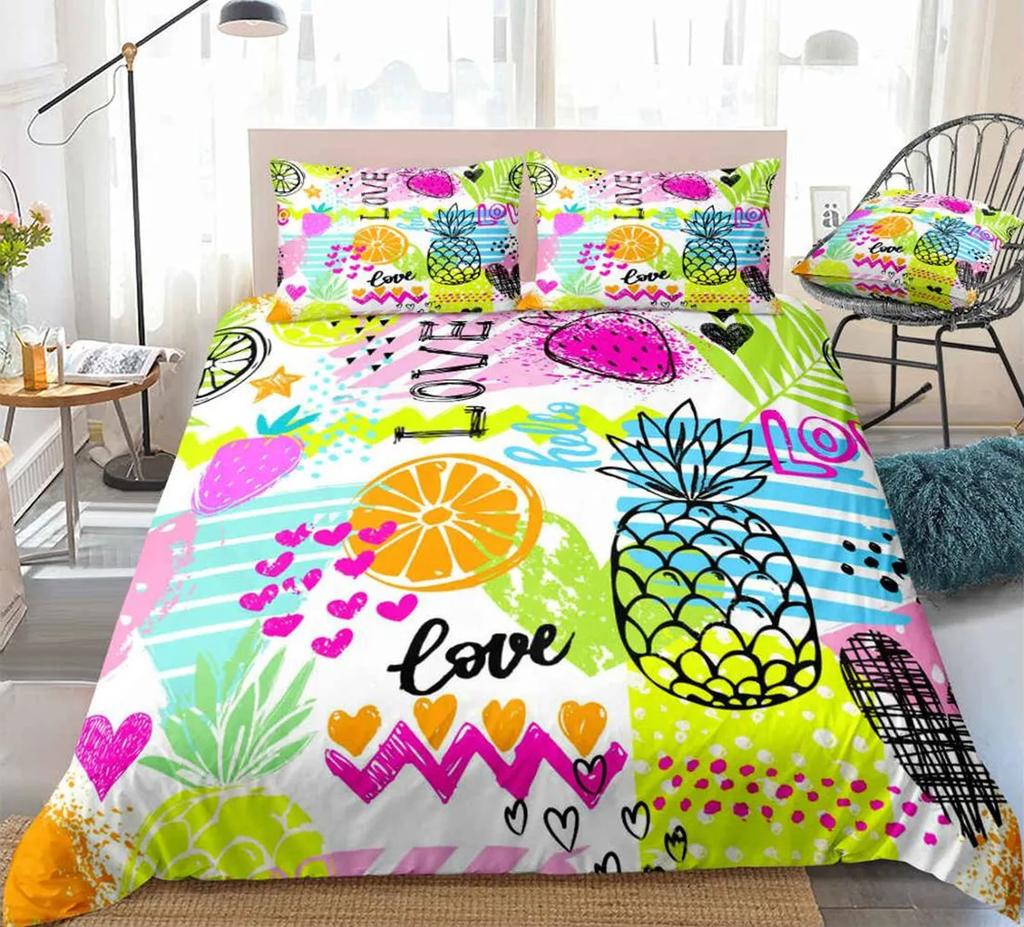 Fruit Pineapple Duvet Cover Yellow Tropical Fruit Plants Theme For Children Boys Girls Teens For Bedroom Decoration Queen King