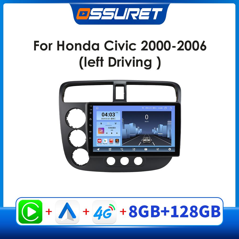Ossuret Intelligent 2din Android 14 Car radio for Honda Civic 2000 - 2006 multimedia Video player 4G AI Carplay car intelligent systems GPS screen