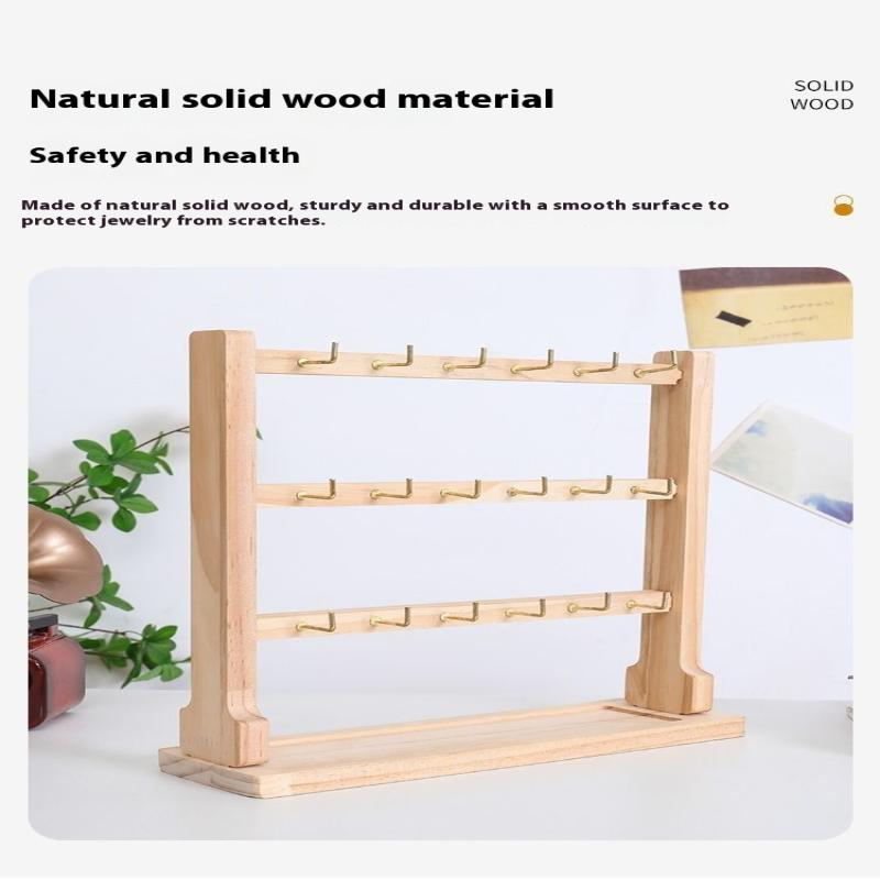 Wooden Jewelry Display Stand Necklace Bracelet Key Holder Hook Storage Rack Earring Pin Brooch Holder Stand Organizer