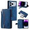For iPhone 17 Pro Max Case 9 Card Slots Zipper Wallet PU Leather Phone Cover with Wrist Strap