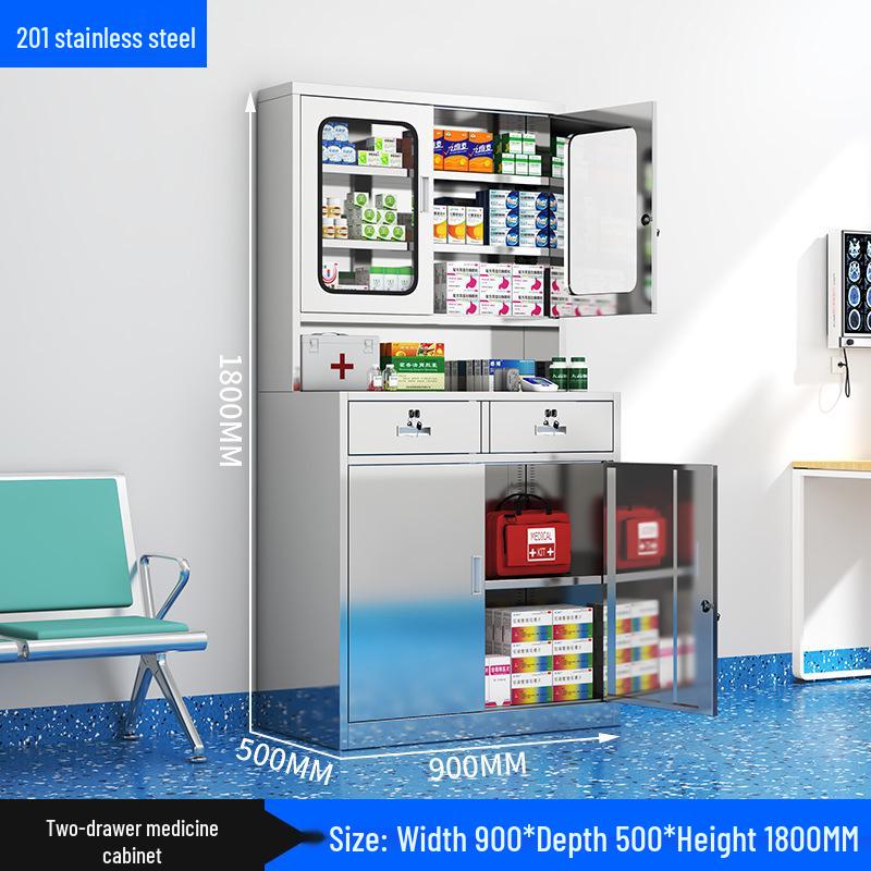 304 Stainless Steel Medical & Filing Cabinet with Locker