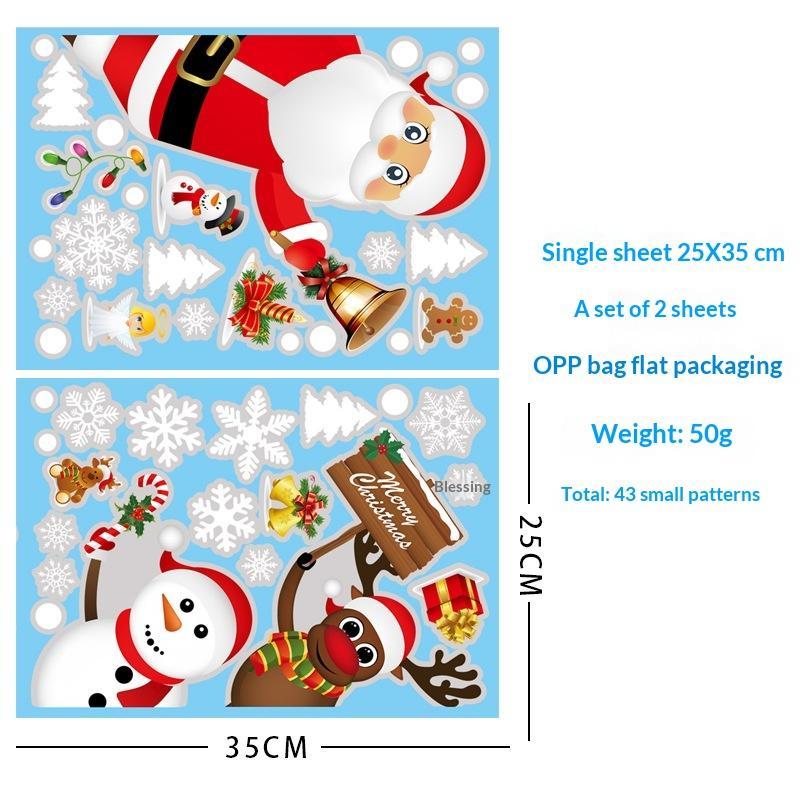 Christmas Window Static Stickers 2/4 Sheet Easy Peel Removable Santa Reindeer Snowflake Decals for Winter Holiday Party Decor