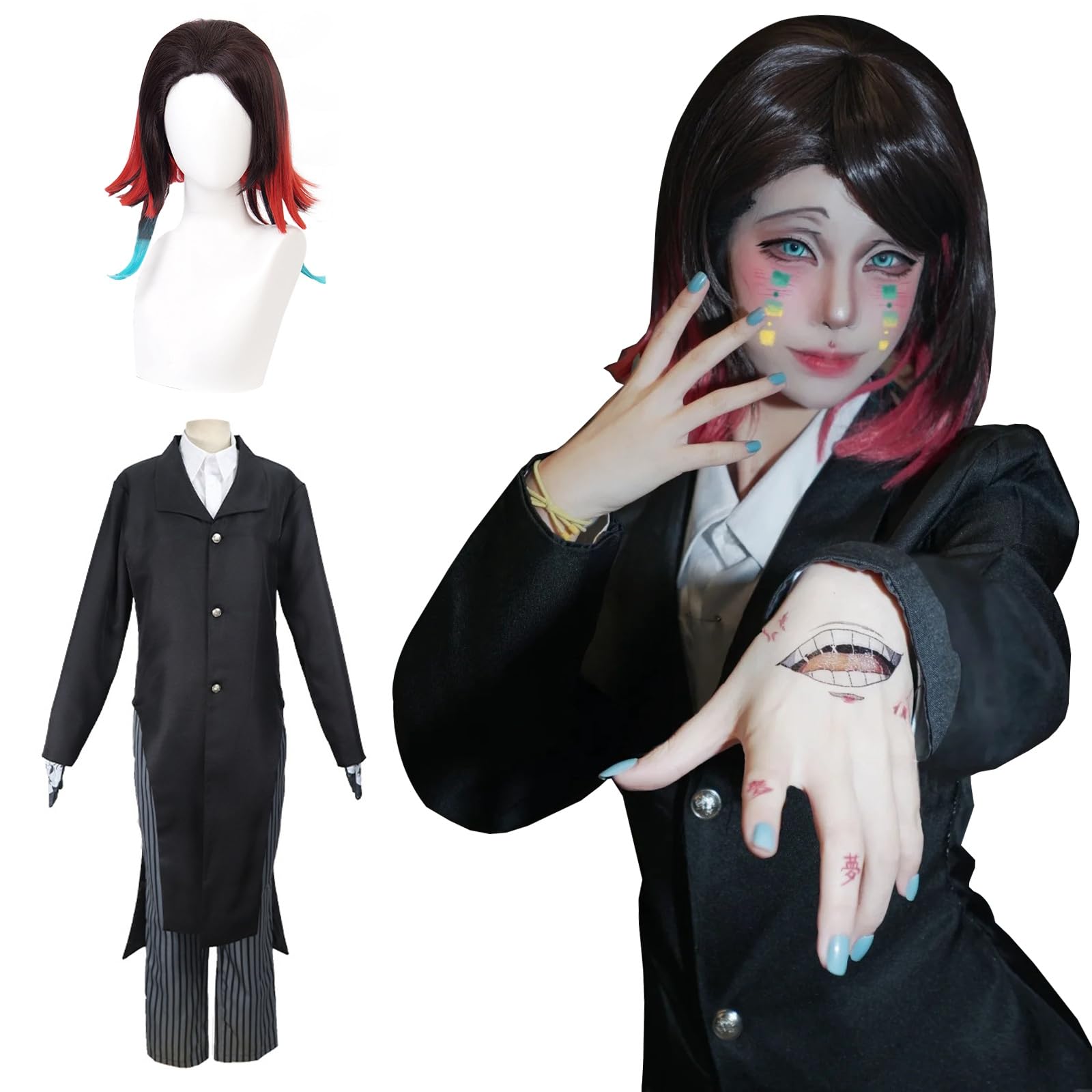 

Enmu Cosplay Lower Rank Demon Kimetsu no Yaiba Cosplay Costume for Perfect for School and Stage Performances Wig Size [High-Quality Product] Wig, One,