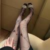 Seductive Black Fishnet Stockings with Bow and Letter Details - Plus Size European and American Styles