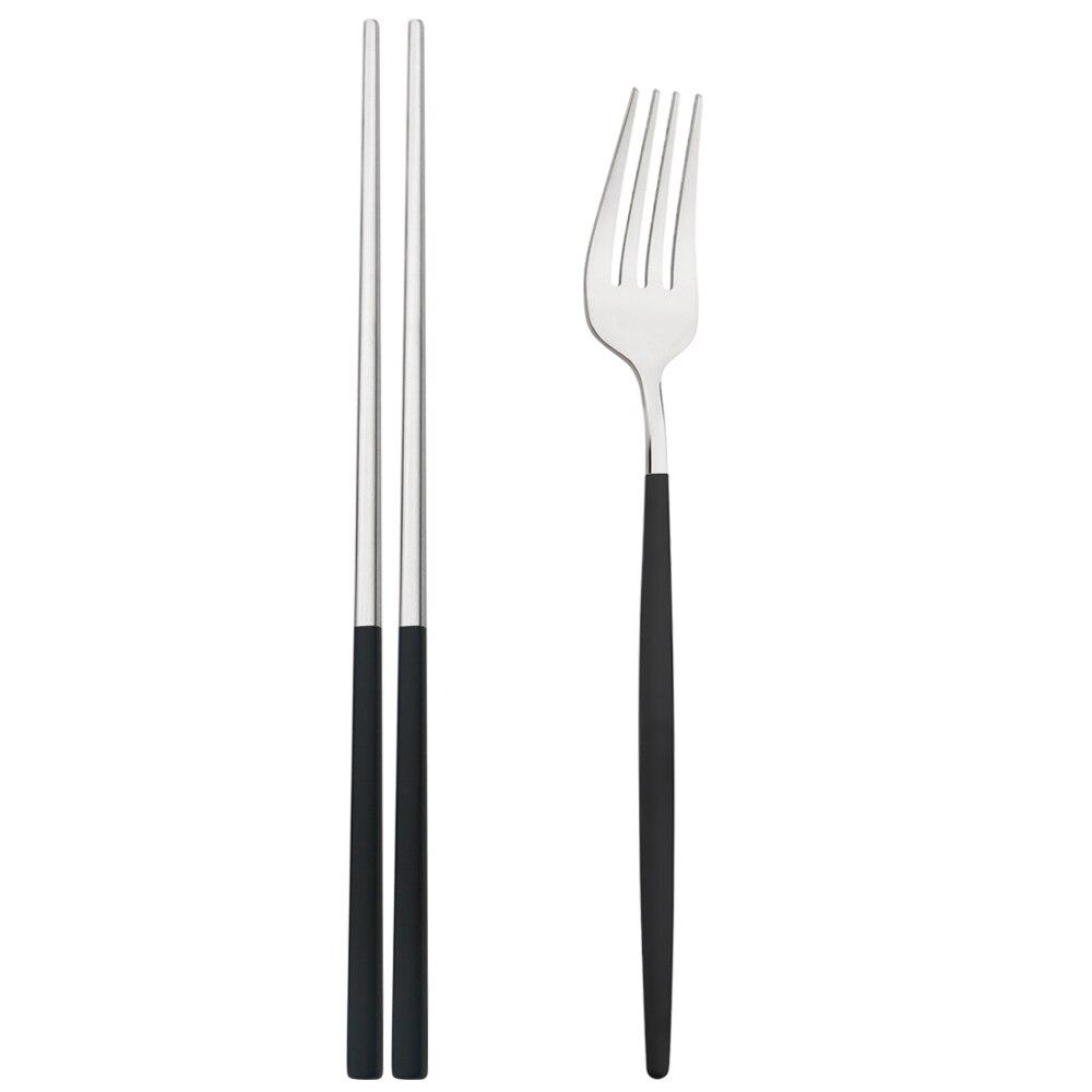 Black Stainless Steel Set Cutlery Dinner Fork Chopsticks Portable Dinnerware Set 2Pcs Silverware Western Kitchen Home Tableware