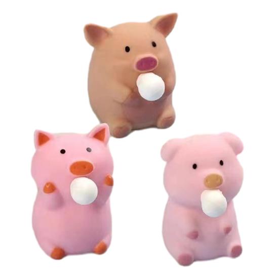 Bubble Blowing Pig Squeeze Toy Stress Relief Cartoon Pig Sensory Toy Soft Stretchy Animal Shape Home Office Desk Toy