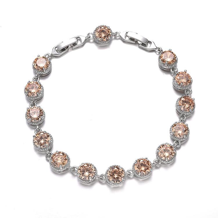 New European and American Round Zircon Bracelet Colored Gemstone Inlay Bracelet Crystal Bracelet for Women Zircon