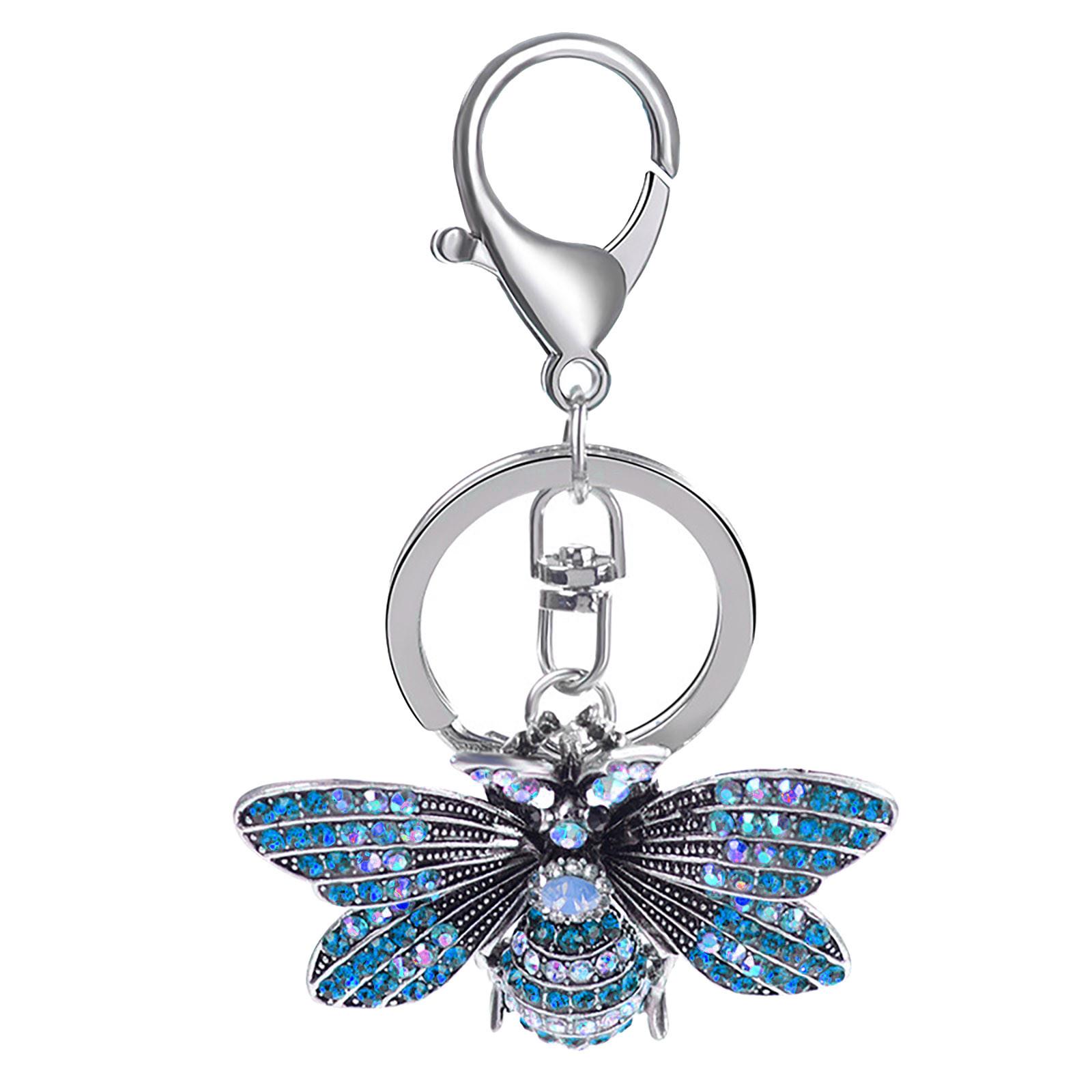 Rhinestone Butterfly Keychain Metal Key Ring Charm Pendant Lobster Clasp Animal Design Decorative Accessory for Keys Bags Purse синий