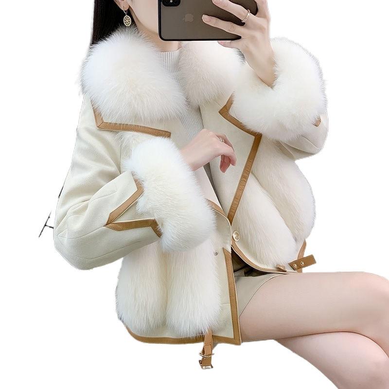 Herbst und winter neue wildleder imitation fuchs pelzmantel frauen mode pelz integrierte mantel frauen kleidung