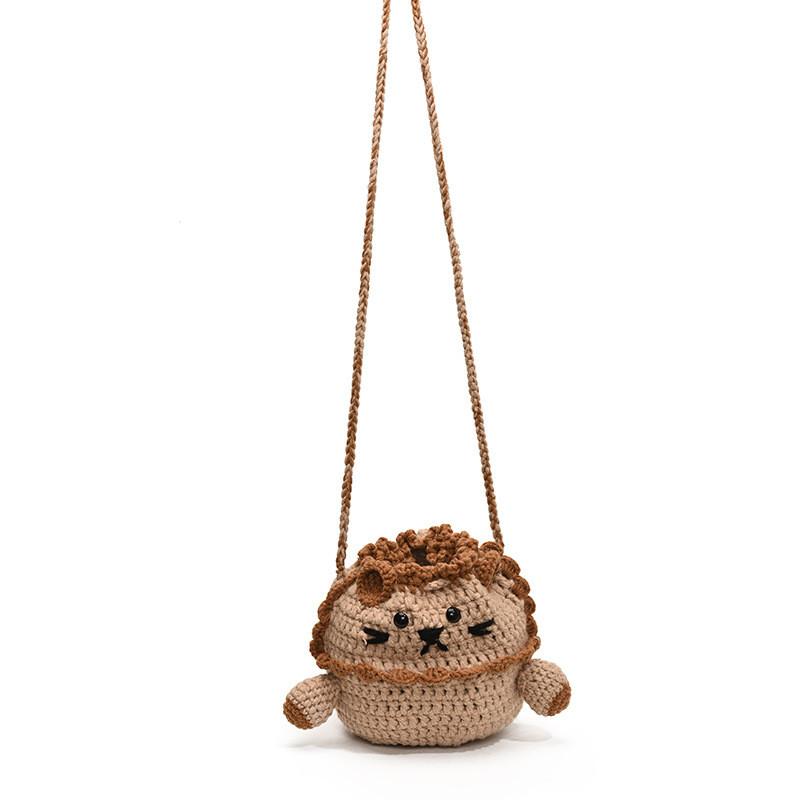 

Crochet Khaki Playful Lion Shoulder Bag For Toddlers And Preschool Kids With Unique Weaving