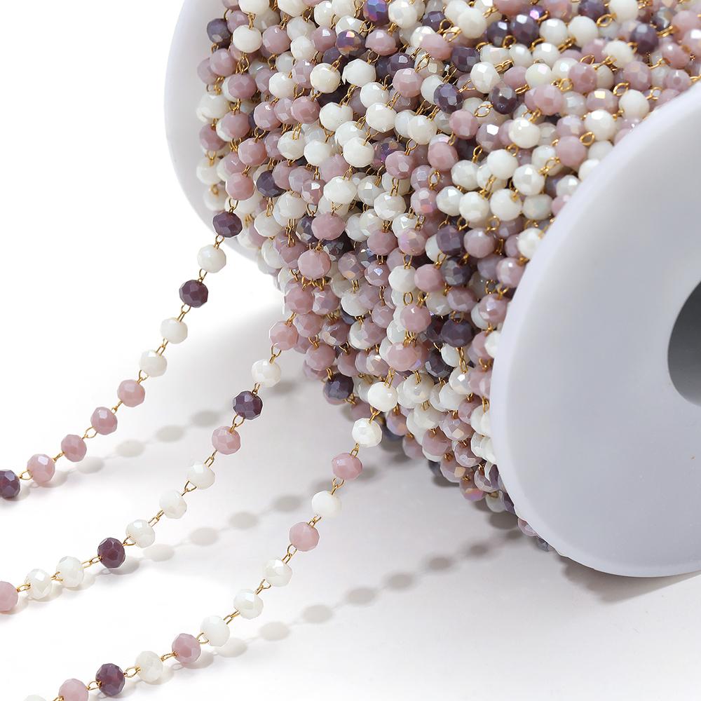 1 Meter Colorful 3mm Beads Beaded Chain Glass Crystal Beads Necklace Chain Accessories for Jewelry Making Components Crafts DIY