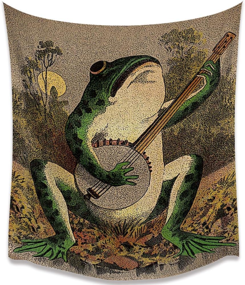 Hannahcos Boho Wall Decor Orange Frog Tapestry, Vintage Frog Playing Banjo Aesthetic Wall Hanging For Bedroom, Living Room & Dor