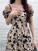 Hong Kong Style Floral Hepburn Dress: High Waist, Unique Tea Dress