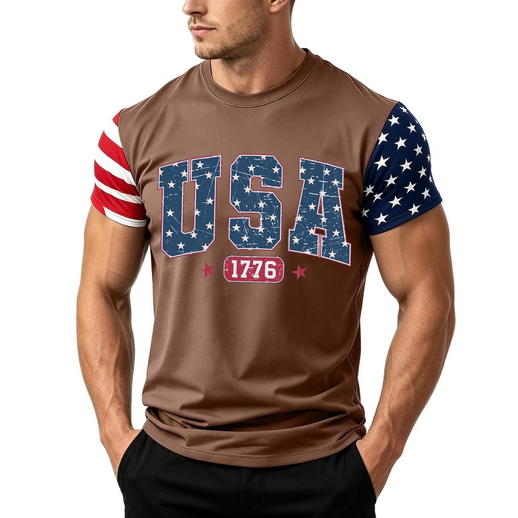 Men's Independence Day Flag Print Short Sleeve T-Shirt, Loose Casual Daily Summer Tops