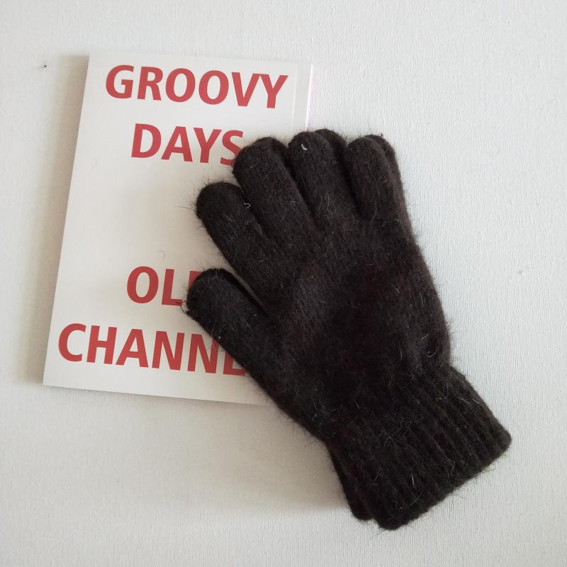 

Зимние женские теплые перчатки с плюшевой подкладкой, сенсорным экраном, утолщенные, милые, красивые, однотонные, мягкие, вязаные из шерсти, для вождения, езды на велосипеде, из кроличьего меха One Size