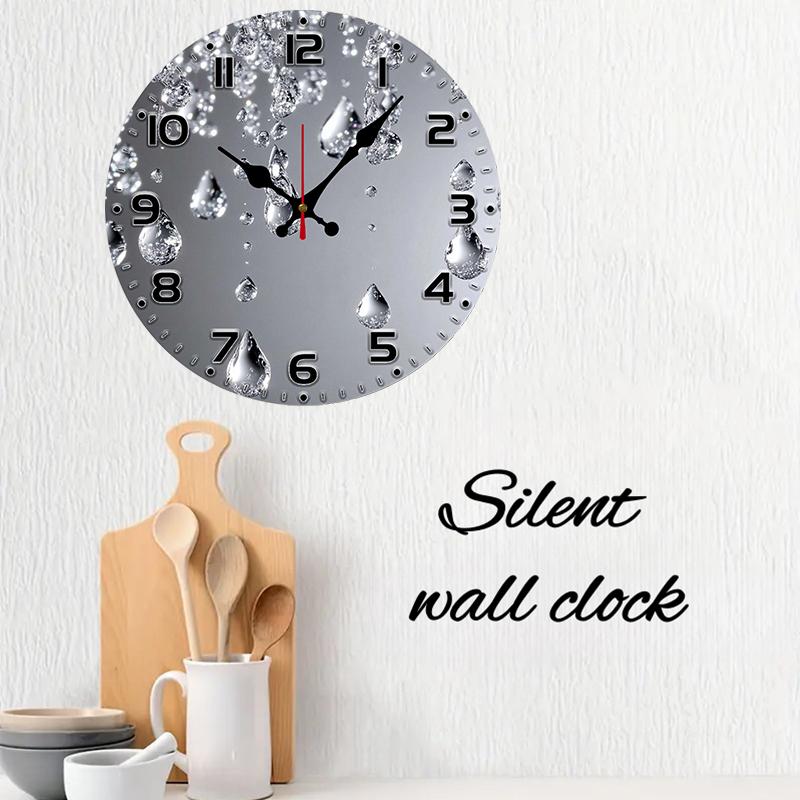 Crystal Drop Wooden Round Silent Hanging Wall Clock, Suitable For Living Room, Office, Study Room, Bedroom, Home Decoration