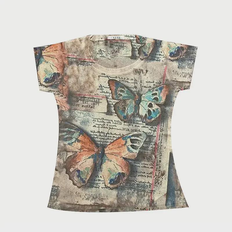 Europäische Station 2023 Sommer Cartoon-Print Slim-Fit Damen-T-Shirt