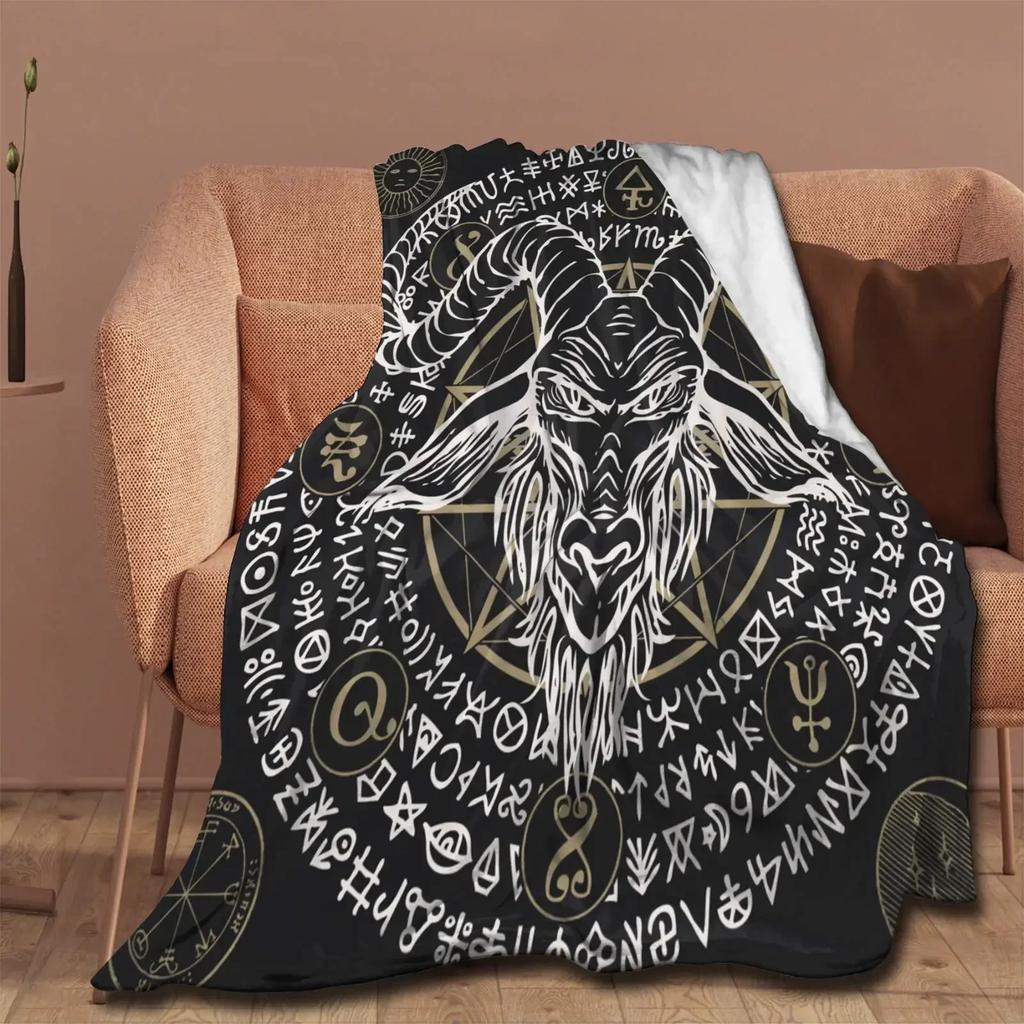 Satanische Wicca-Symbole Ziegen-Decke, Weiche Gemütliche Plüsch- Flanell-Überwurfdecke für Männer Frauen Erwachsene Luxuriöse Warme Decke Heimdekoration
