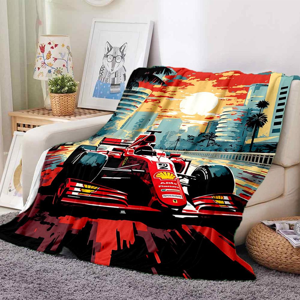 1pc Racing Car Blanket Lightweight Flannel Blanket Throw Blanket For Sofa, Bed, Travel, Camping, Livingroom, Office, Couch