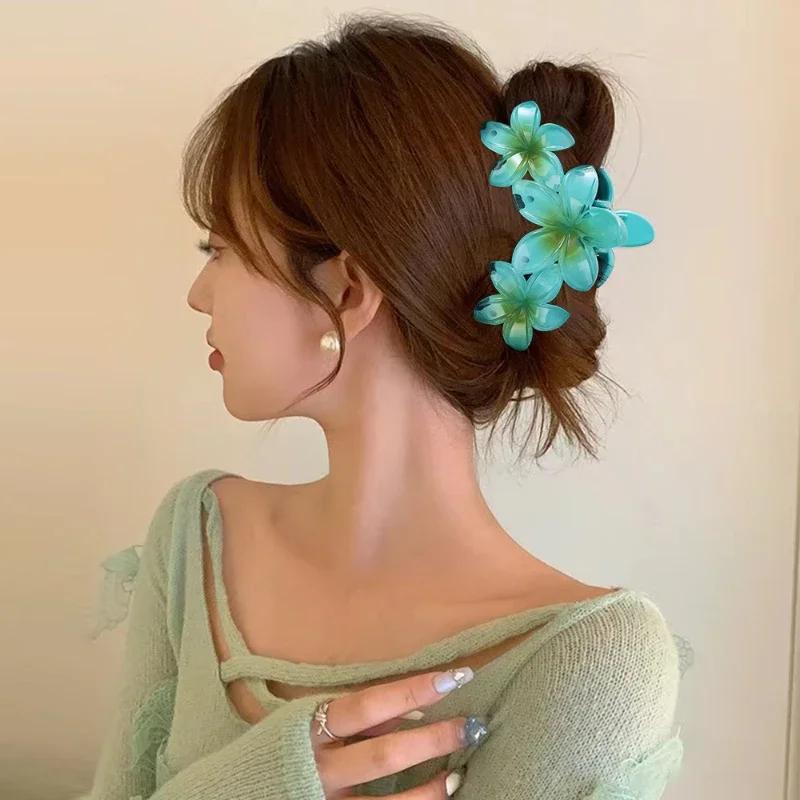 Korean Candy Color Flower Hair Claw Women Girls Flowers Shark Clip Sweet Large Gradient Crab Clamp Barrettes Hair Accessories