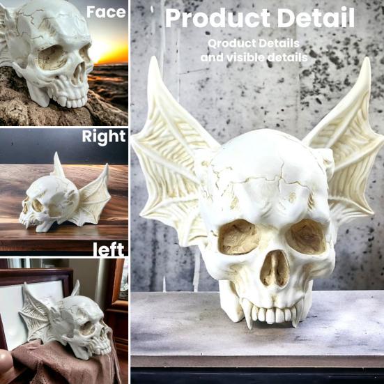 Yousheng Bat Skull Figure Ornament Realistic Design Resin Hand-painted Gothic Ornament Skull Collector Halloween Decor