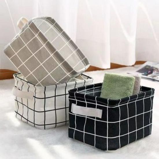 Cotton Linen Plaid Foldable Laundry Hamper & Multifunctional Storage Basket