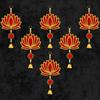 Wooden Lotus Wall Hanging For Festive Decoration, Lotus + Bell - Red Color