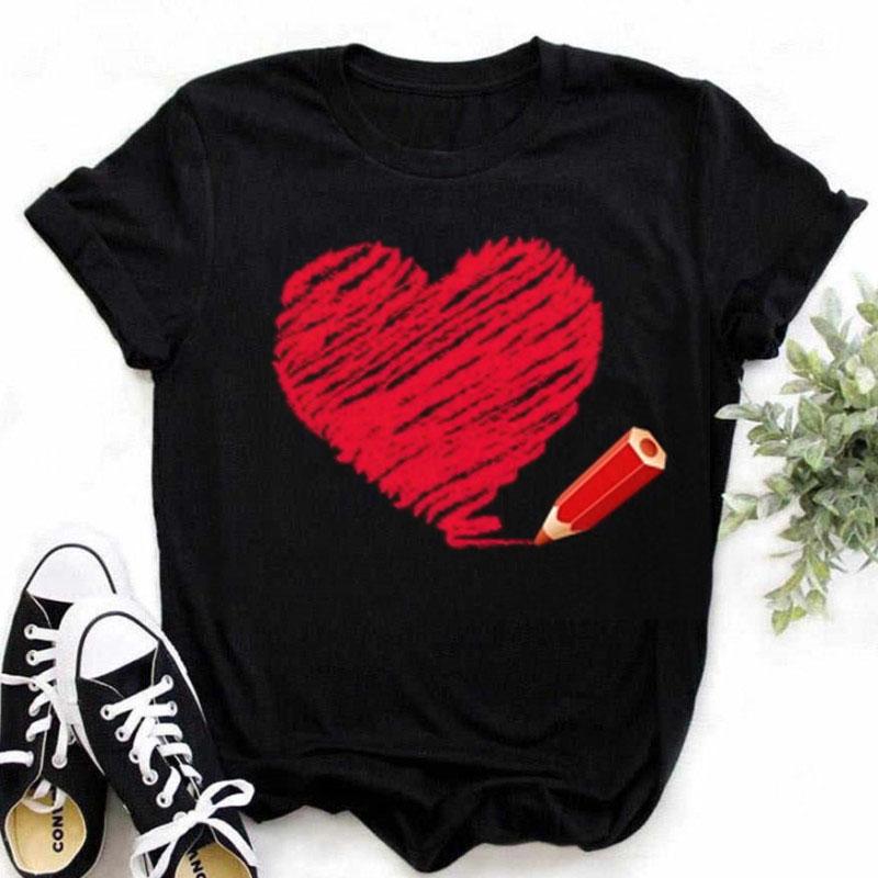 Maycaur New Finger Heart T Shirt Mulheres Tops Coreano Ulzzang Graphic Tees Moda Feminina Camisetas Femininas 90s Meninas Camisa Preta