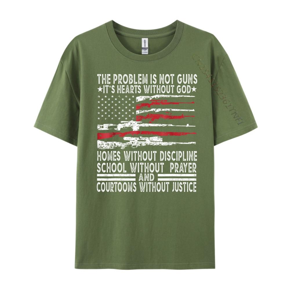 Funny Shirt The Problem Is Not Guns Its Hearts Without God Christian Tshirt Men Fashionable and Trendy Tshirts Men Funny