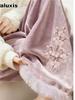 Golden Velvet Combed Ribbed Wide Leg Pants for Women Embroidery Trim Slim Fit High-End Trousers