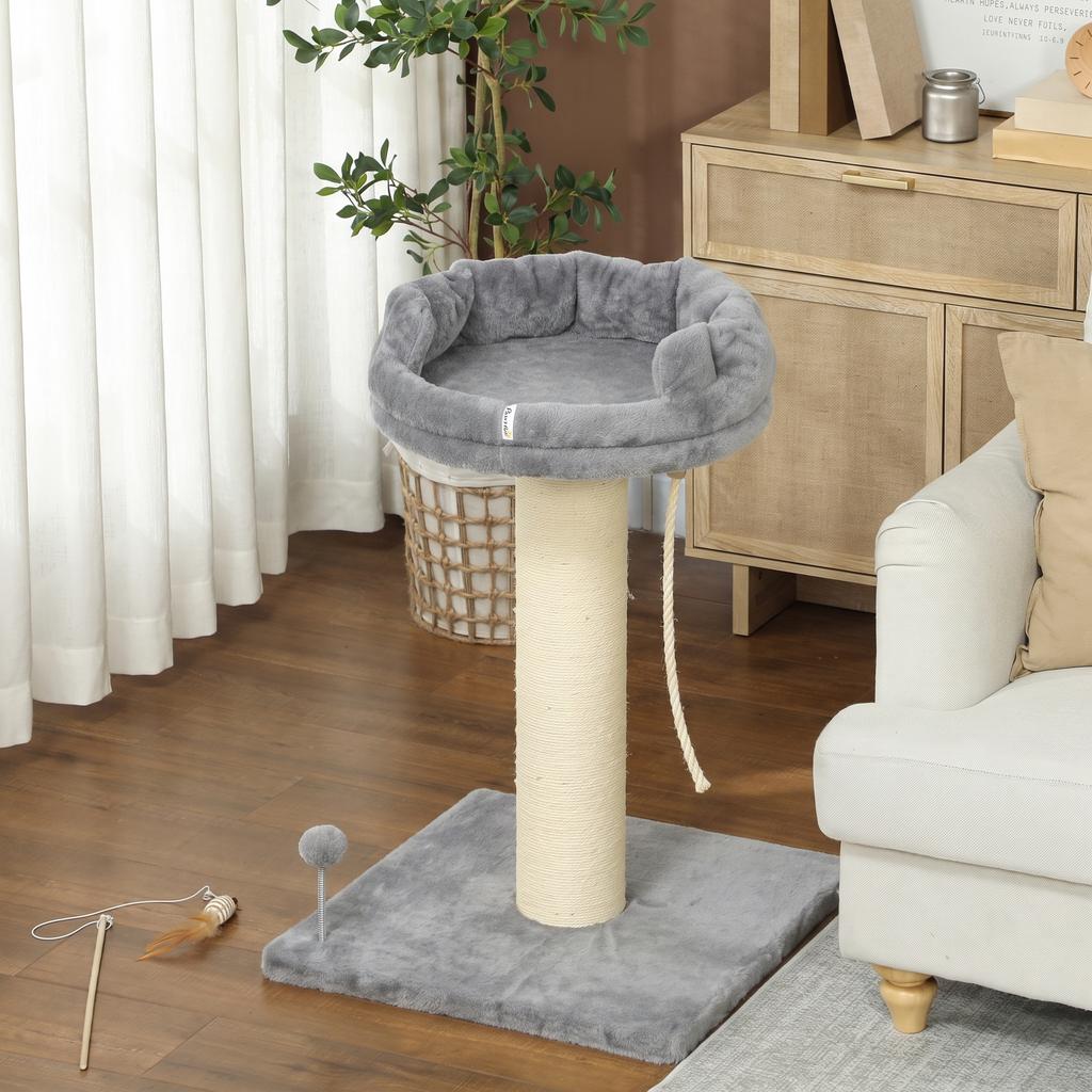 Scratching post cat tree cat bed, 1 cat bed, incl. cat toy, 55 cm x 55 cm x 83 cm, grey