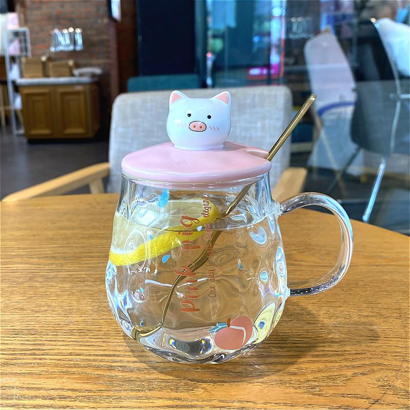 Cute Pig Cup Water Cup Household with Cover Spoon Girl Heart Mug Breakfast Cup Souvenir Ceramic Cup