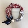 Lightweight Pearl Decoration Scarf Polyester Silk Scarf Luxury Magnetic Buckle Scarf  Daily Wearing