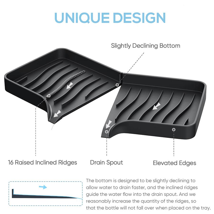 Silicone Kitchen Mat Sink Drain Mat Kitchen Cutlery Tray Diversion Type Non-punched Soap Box Bathroom Storage
