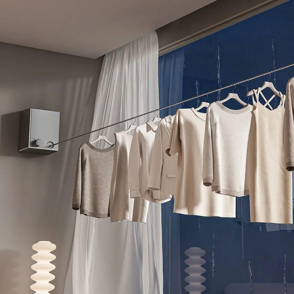 Space Saving Retractable Clothesline Punch-Free Wall Mounted Clothesline  Bathroom
