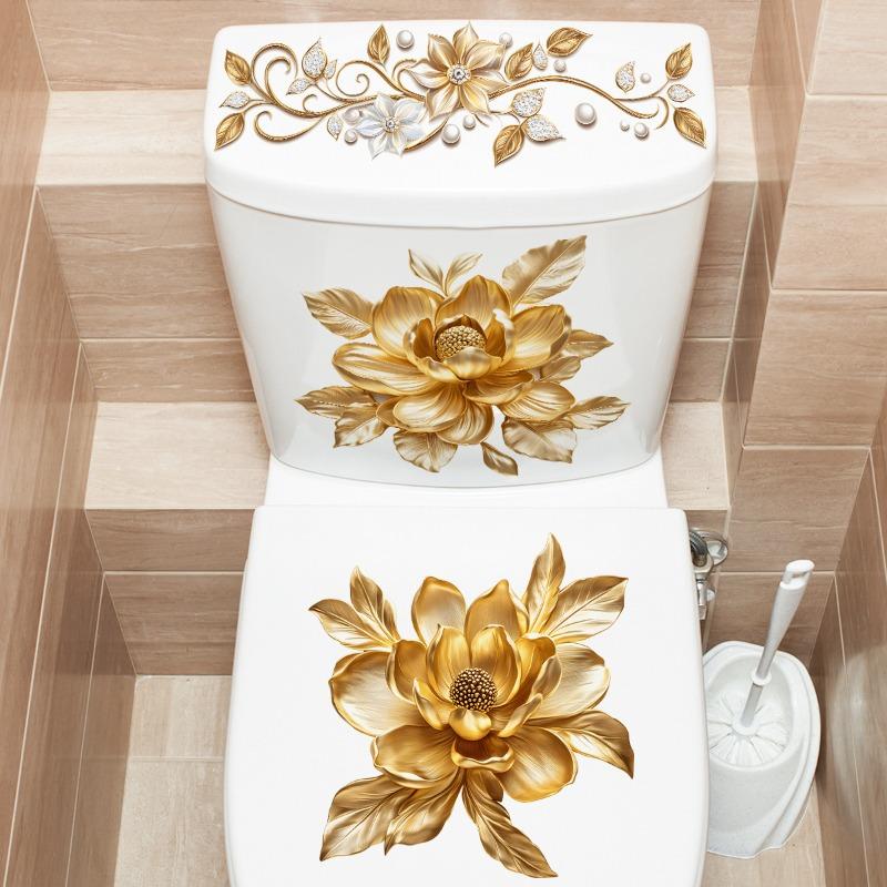 New Gold Diamond Flower Bathroom Toilet Waterproof Toilet Lid Toilet Sticker Self-Adhesive Sticker 30x60cm