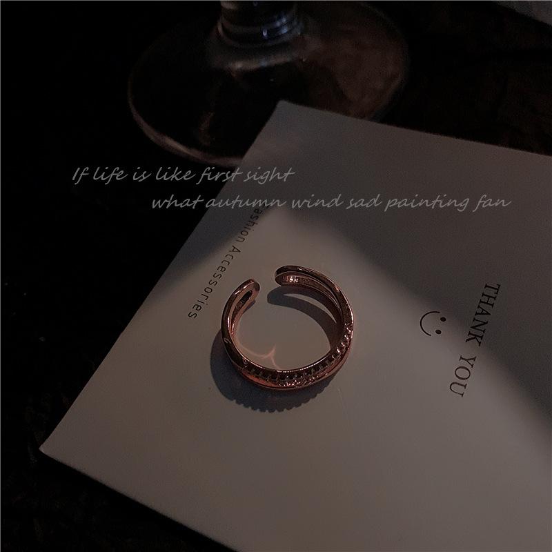 

Simple double-layer diamond-set open ring female Korean version niche personality temperament versatile index finger hipster personality joint ring Adjustable opening