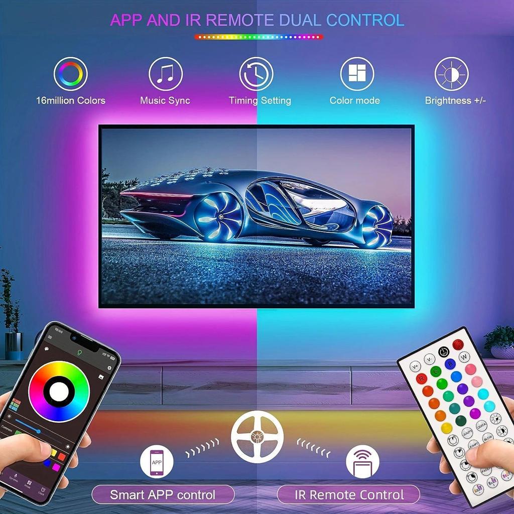 24V Self-Adhesive RGB LED Strip Light Kit with 44-Key Bluetooth Music Controller