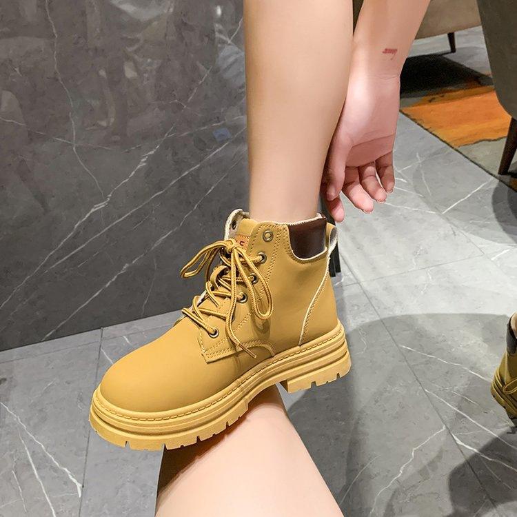 Autumn new platform British Martin boots locomotive boots retro big head short boots lace-up high-top rhubarb boots