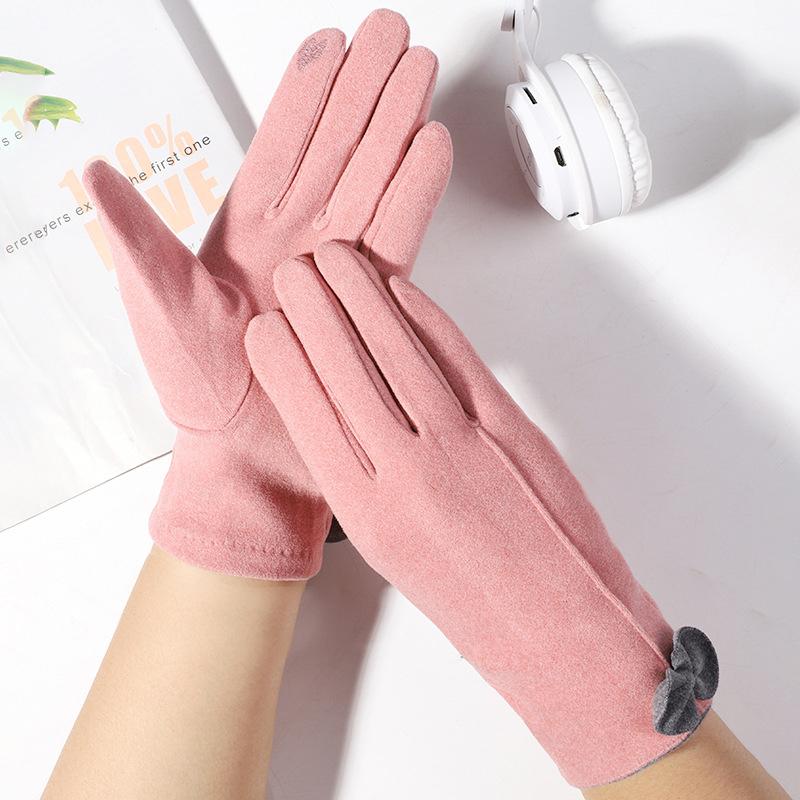 Damskie ciepłe rękawiczki z aksamitnymi, wiatroszczelnymi i antypoślizgowymi rękawiczkami do jazdy na świeżym powietrzu z ekranem dotykowym