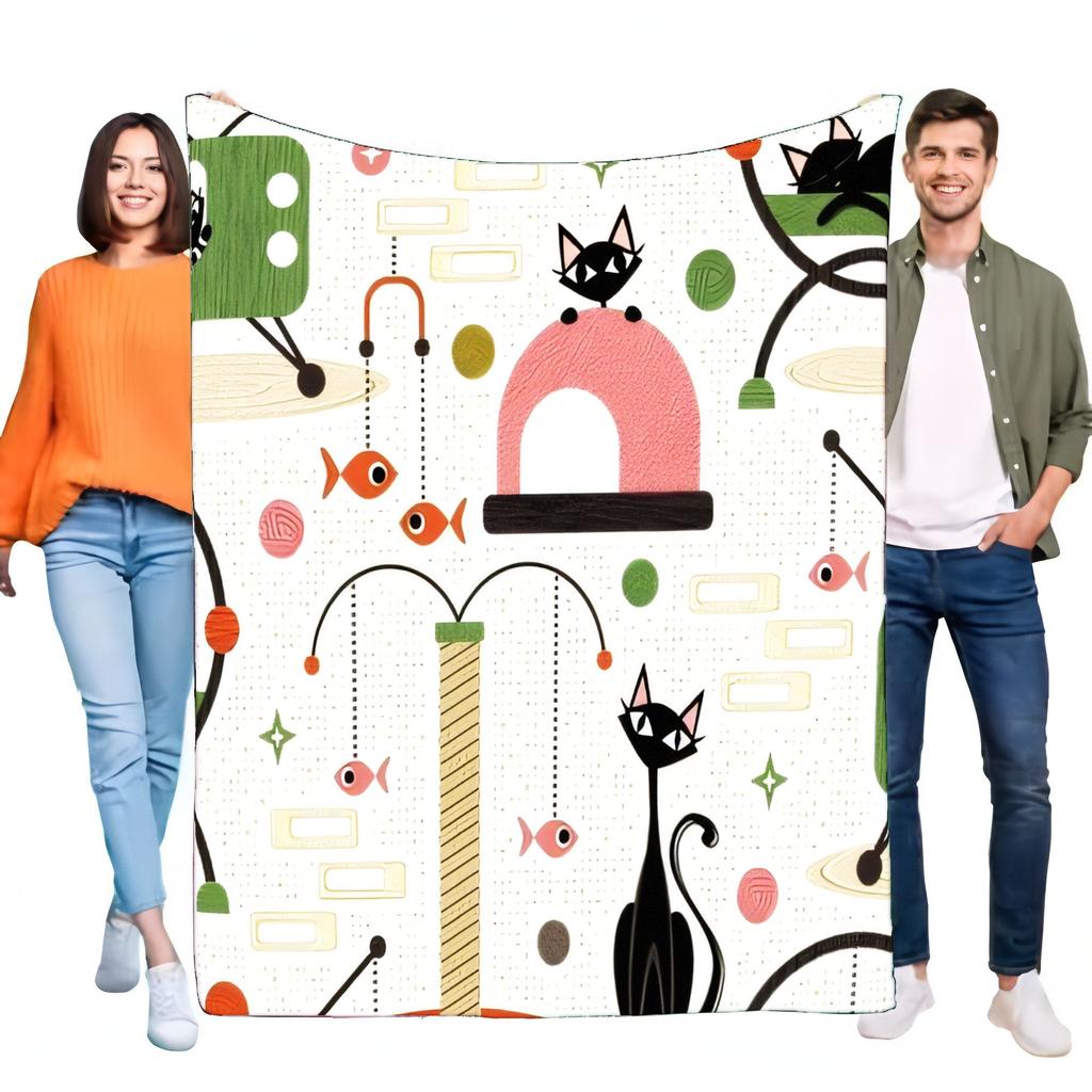 Cute Cat Pattern Blanket Soft Cozy Throw for Home, Sofa or Bed, Lightweight Fleece Gift for Cat Lovers, Perfect for Kids and Adu